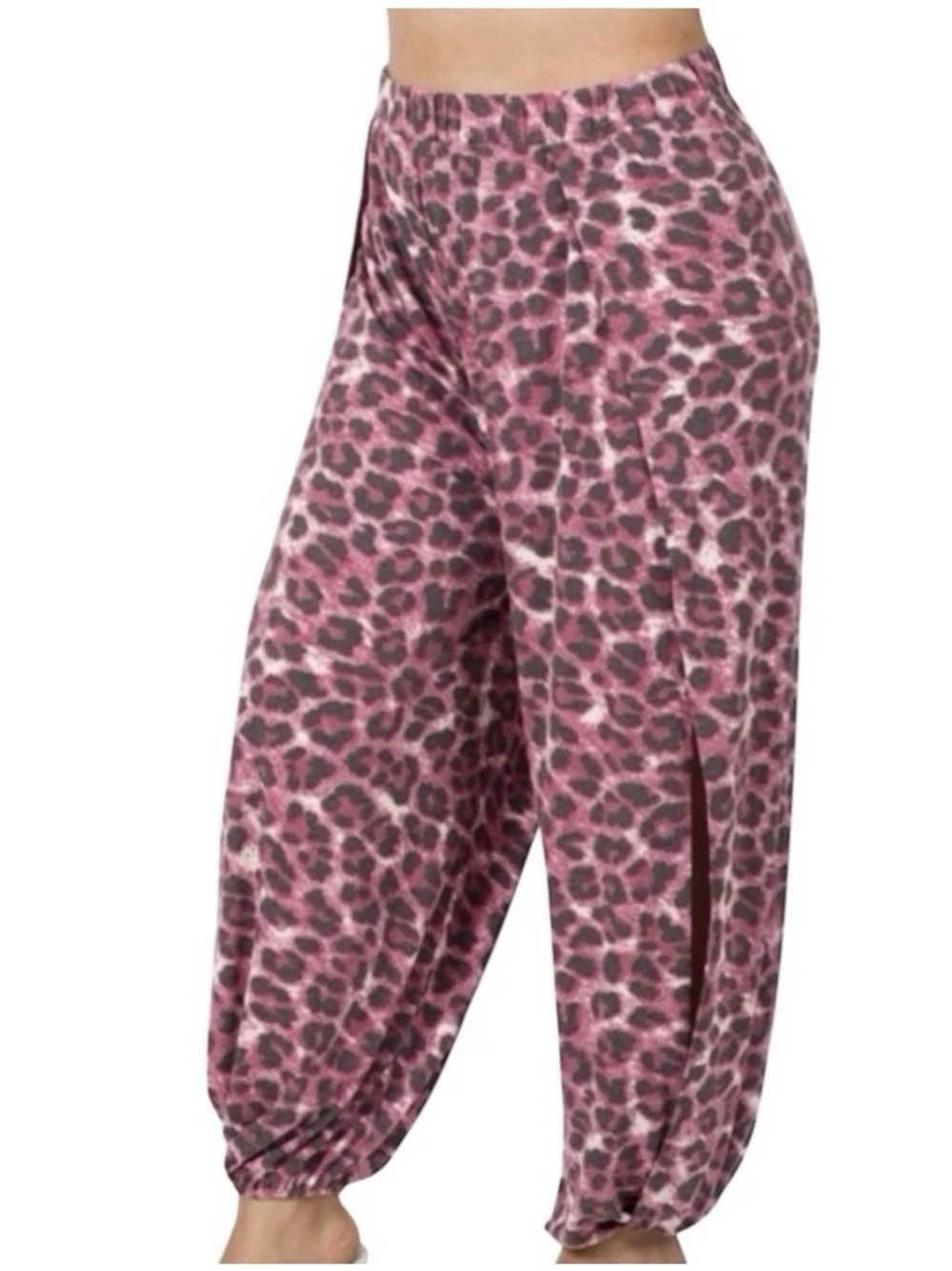 Zenana Pink Leopard-Print Harem Joggers NWT